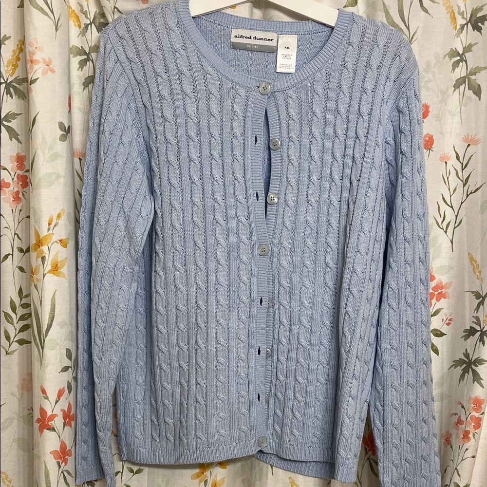Alfred Dunner Soft Blue Cable Knit Cardigan